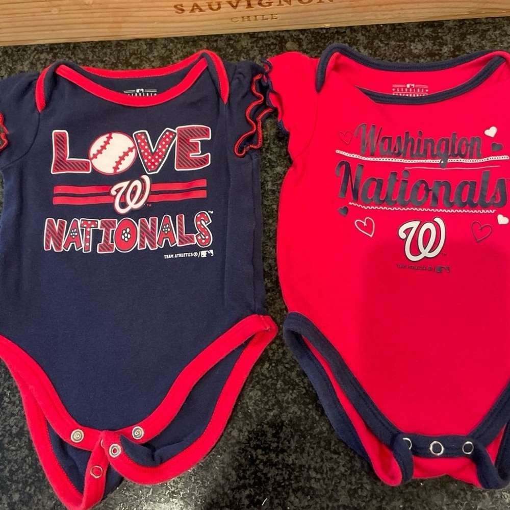 2 Washington Nationals baby girl onesies 3/6 months